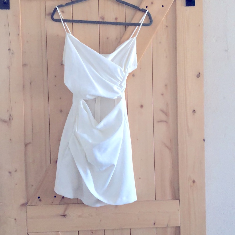 Zara Cream Draped Ruched Mini Dress